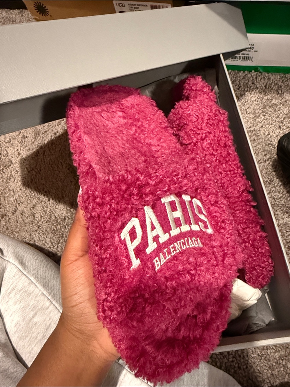 Balenciaga Hot Pink Shearling 'PARIS' Slide
